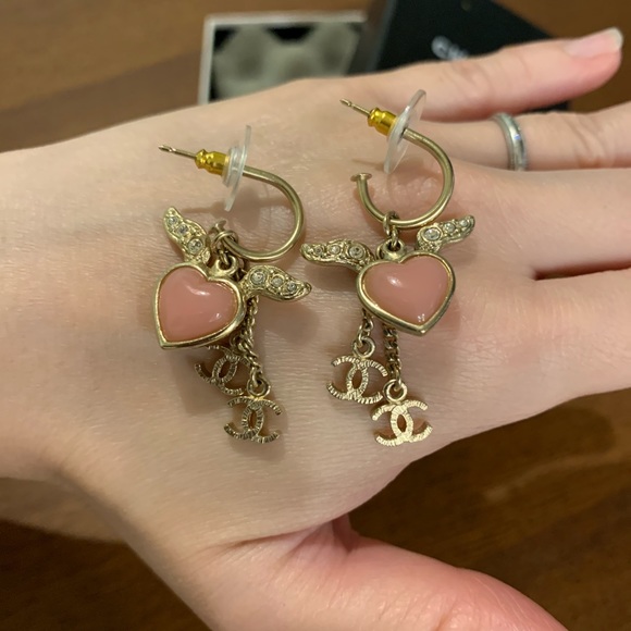 Authentic Chanel Angel wings heart earrings - Picture 2 of 6
